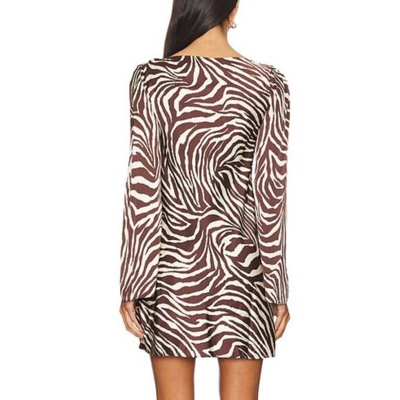 Stone Cold Fox x REVOLVE Basier Mini Dress Brown Zebra Print satin NWT L - Picture 4 of 10